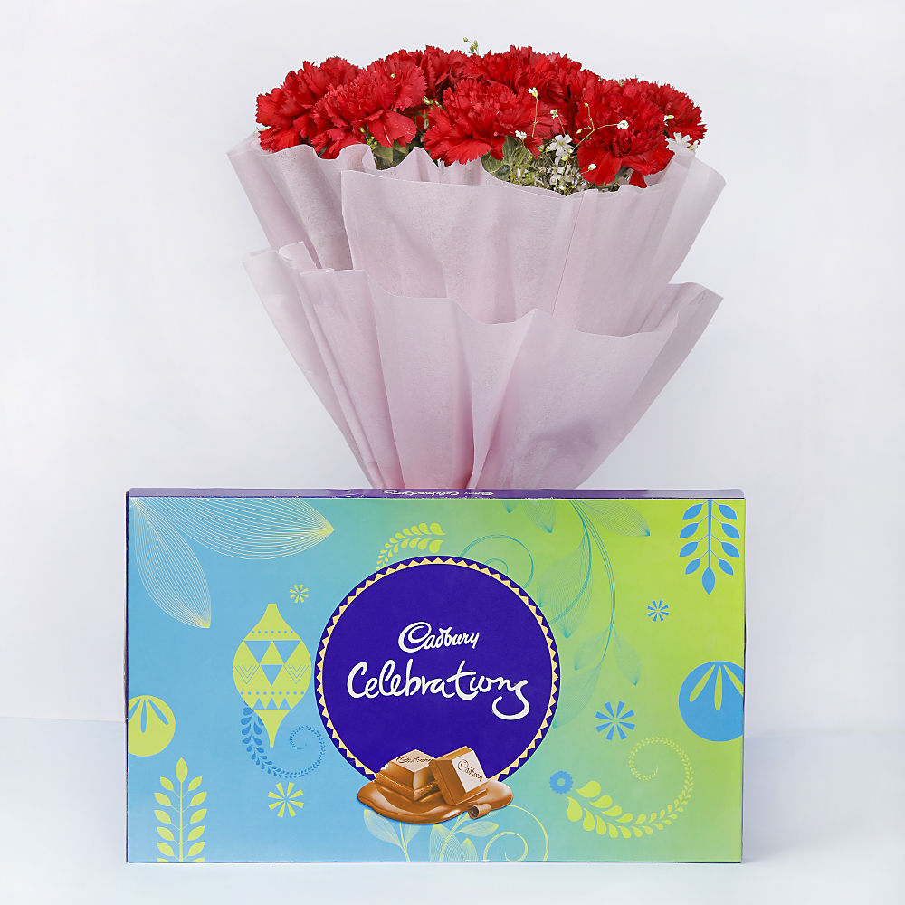 Red Carnations With Cadbury Celebrations
