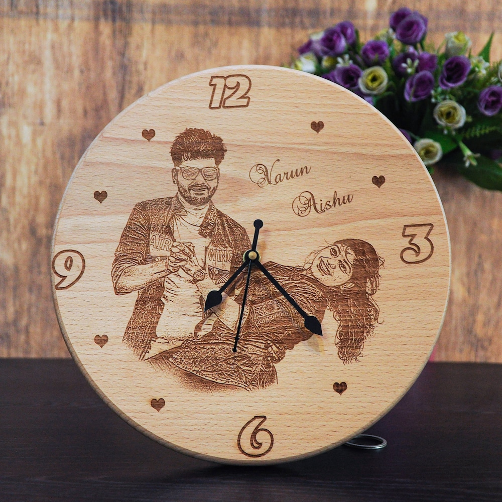 Round Personalised Wooden Clock