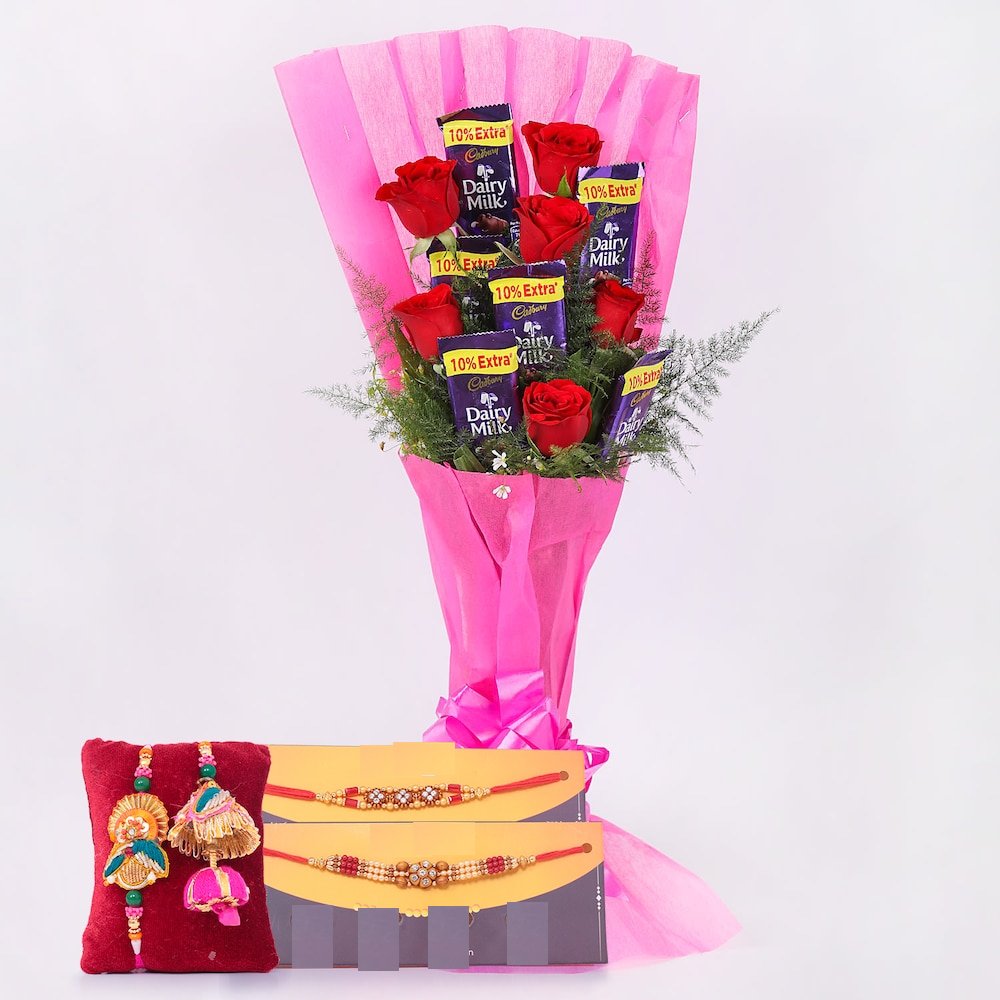Cadbury N Roses Bouquet With Paired Rakhis